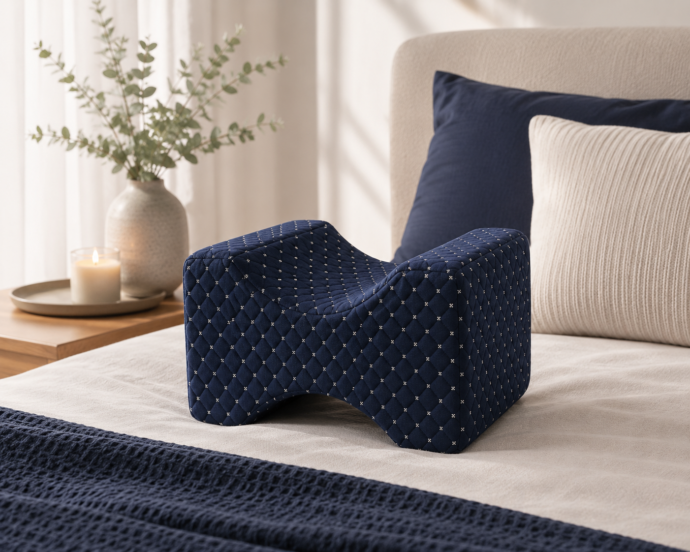 AURVANI™ Ergonomic Memory Foam Leg & Knee Pillow for Side Sleeping + Breathable Skin-Friendly Washable Cover