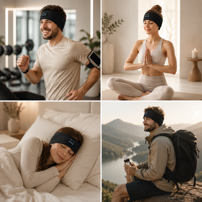 AURVANI™ Wireless Bluetooth Sleep Headband with Integrated Earphones and Soft Eye Mask Design