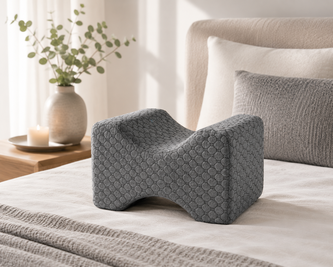 AURVANI™ Ergonomic Memory Foam Leg & Knee Pillow for Side Sleeping + Breathable Skin-Friendly Washable Cover