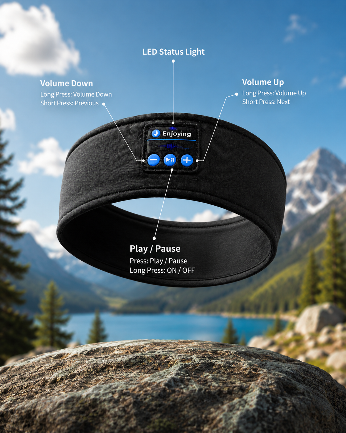 AURVANI™ Bluetooth 5.0 Sports and Sleep Headband with Wireless Earphones + Comfort Eye Mask