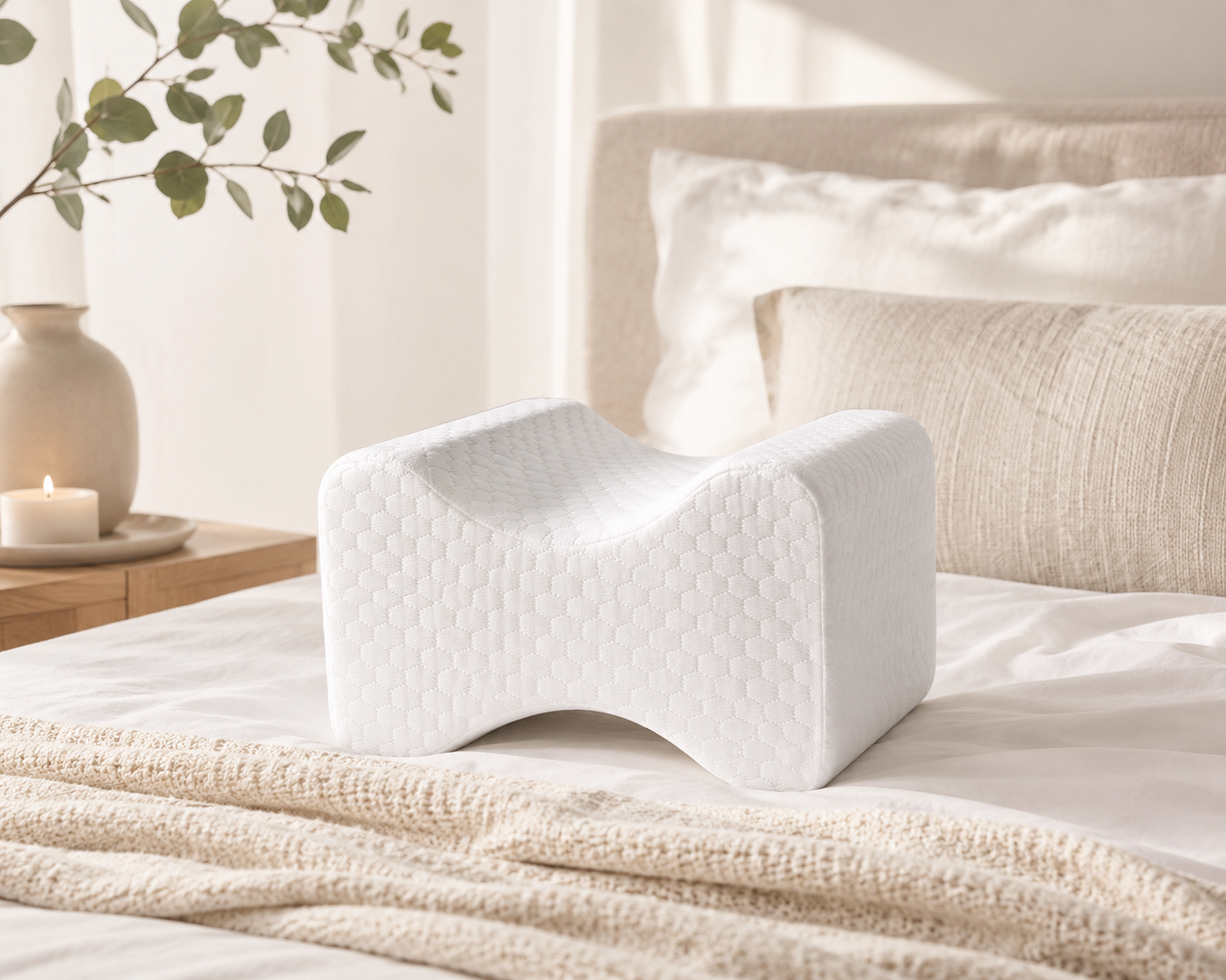 AURVANI™ Ergonomic Memory Foam Leg & Knee Pillow for Side Sleeping + Breathable Skin-Friendly Washable Cover