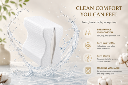AURVANI™ Ergonomic Memory Foam Leg & Knee Pillow for Side Sleeping + Breathable Skin-Friendly Washable Cover